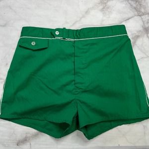 Vintage Mens Lined Green Shorts Swim Trunks Size M White Piping 70s